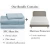 imageCalifornia Design Den 4 Piece Twin Size Sheet Set Sky Blue and Waterproof Mattress Protector White Bundle  400 Thread Count 100 Cotton Sateen 3 Piece Sheet Set with 1 Mattress Protector