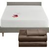 image4 Piece Twin Size Sheet Set Chocolate Rich Brown and Waterproof Mattress Protector White Bundle  400 Thread Count 100 Cotton Sateen 3 Piece Sheet Set with 1 Mattress Protector