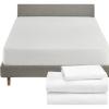 imageCalifornia Design Den 4 Piece Bedding Bundle  3 Piece White Sheet Set 800 Thread Count 100 Cotton Sateen with 1 White Mattress Protector  Twin
