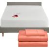 imageCalifornia Design Den 4 Piece Twin Size Sheet Set Bright Salmon and Waterproof Mattress Protector White Bundle  400 Thread Count 100 Cotton Sateen 3 Piece Sheet Set with 1 Mattress Protector