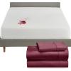 imageCalifornia Design Den 4 Piece Twin Size Sheet Set Burgundy Red and Waterproof Mattress Protector White Bundle  400 Thread Count 100 Cotton Sateen 3 Piece Sheet Set with 1 Mattress Protector