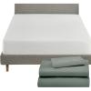 imageCalifornia Design Den 4 Piece Twin Size Sheet Set Sage Green and Waterproof Mattress Protector White Bundle  600 Thread Count 100 Cotton Sateen 3 Piece Sheet Set with 1 Mattress Protector