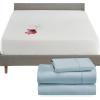 imageCalifornia Design Den 4 Piece Twin Size Sheet Set Sky Blue and Waterproof Mattress Protector White Bundle  400 Thread Count 100 Cotton Sateen 3 Piece Sheet Set with 1 Mattress Protector