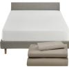 imageCalifornia Design Den 4 Piece Twin Size Sheet Set Taupe and Waterproof Mattress Protector White Bundle  600 Thread Count 100 Cotton Sateen 3 Piece Sheet Set with 1 Mattress Protector
