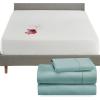 imageCalifornia Design Den 4 Piece Twin Size Sheet Set Teal and Waterproof Mattress Protector White Bundle  400 Thread Count 100 Cotton Sateen 3 Piece Sheet Set with 1 Mattress Protector