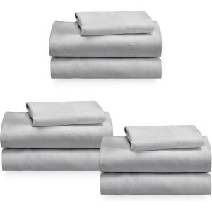 imageCalifornia Design Den 3Pack Twin Sheet Sets 100 Cotton Sateen Includes 3 Flat 3 Fitted ampamp 3 Pillowcases Light Grey