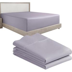 imageCalifornia Design Den 3Piece Bundle  Fitted Sheet with 2 Pillowcases 400 Thread Count 100 Cotton Sateen Deep Pockets Twin Size Lavender Grey