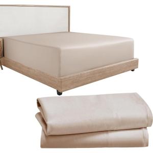 imageCalifornia Design Den 3Piece Bundle  Fitted Sheet with 2 Pillowcases Soft 100 Cotton Sateen Deep Pockets Twin Size Beige