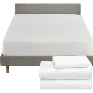 imageCalifornia Design Den 4 Piece Bedding Bundle  3 Piece White Sheet Set 800 Thread Count 100 Cotton Sateen with 1 White Mattress Protector  Twin