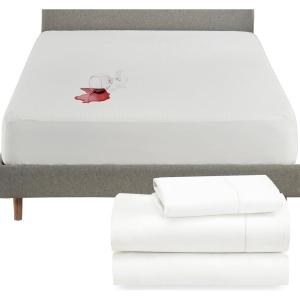 imageCalifornia Design Den 4 Piece Twin Size Sheet Set Ivory and Waterproof Mattress Protector White Bundle  400 Thread Count 100 Cotton Sateen 3 Piece Sheet Set with 1 Mattress Protector