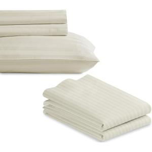 imageCalifornia Design Den Bedding Bundle  Twin Striped Sheet Set with 3 Pillowcases 500 Thread Count 100 Cotton Sateen Ivory Striped