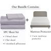 imageCalifornia Design Den 4 Piece Twin Size Sheet Set Lavender Gray and Waterproof Mattress Protector White Bundle  400 Thread Count 100 Cotton Sateen 3 Piece Sheet Set with 1 Mattress Protector