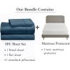 imageCalifornia Design Den 4 Piece Twin Size Sheet Set Peacock Blue and Waterproof Mattress Protector White Bundle  400 Thread Count 100 Cotton Sateen 3 Piece Sheet Set with 1 Mattress Protector
