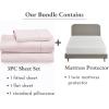 imageCalifornia Design Den 4 Piece Twin Size Sheet Set Pink and Waterproof Mattress Protector White Bundle  400 Thread Count 100 Cotton Sateen 3 Piece Sheet Set with 1 Mattress Protector
