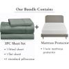 imageCalifornia Design Den 4 Piece Twin Size Sheet Set Sage Green and Waterproof Mattress Protector White Bundle  400 Thread Count 100 Cotton Sateen 3 Piece Sheet Set with 1 Mattress Protector