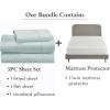 imageCalifornia Design Den 4 Piece Twin Size Sheet Set Seafoam and Waterproof Mattress Protector White Bundle  400 Thread Count 100 Cotton Sateen 3 Piece Sheet Set with 1 Mattress Protector
