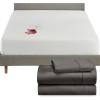 imageCalifornia Design Den 4 Piece Twin Size Sheet Set Grey and Waterproof Mattress Protector White Bundle  400 Thread Count 100 Cotton Sateen 3 Piece Sheet Set with 1 Mattress Protector