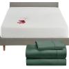 imageCalifornia Design Den 4 Piece Twin Size Sheet Set Hunter Green and Waterproof Mattress Protector White Bundle  400 Thread Count 100 Cotton Sateen 3 Piece Sheet Set with 1 Mattress Protector