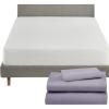 imageCalifornia Design Den 4 Piece Twin Size Sheet Set Lavender and Waterproof Mattress Protector White Bundle  600 Thread Count 100 Cotton Sateen 3 Piece Sheet Set with 1 Mattress Protector
