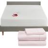 imageCalifornia Design Den 4 Piece Twin Size Sheet Set Pink and Waterproof Mattress Protector White Bundle  400 Thread Count 100 Cotton Sateen 3 Piece Sheet Set with 1 Mattress Protector