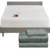 imageCalifornia Design Den 4 Piece Twin Size Sheet Set Sage Green and Waterproof Mattress Protector White Bundle  400 Thread Count 100 Cotton Sateen 3 Piece Sheet Set with 1 Mattress Protector