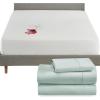 imageCalifornia Design Den 4 Piece Twin Size Sheet Set Seafoam and Waterproof Mattress Protector White Bundle  400 Thread Count 100 Cotton Sateen 3 Piece Sheet Set with 1 Mattress Protector