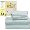 imageCalifornia Design Den 5 Piece Twin Size Sheet Set with 3 Pillowcases 400 Thread Count 100 Cotton Sateen Seafoam
