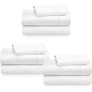 imageCalifornia Design Den 3Pack Sheet Sets 400 Thread Count 100 Cotton Sateen Deep Pocket Includes 3 Fitted Sheets 3 Flat Sheets and 3 Pillowcases Twin Antique White