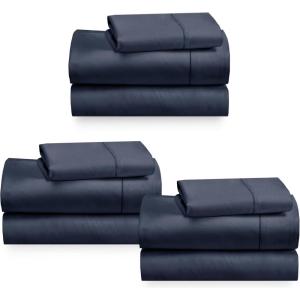 imageCalifornia Design Den 3Pack Sheet Sets 400 Thread Count 100 Cotton Sateen Deep Pocket Includes 3 Fitted Sheets 3 Flat Sheets and 3 Pillowcases Twin Indigo Dusty Blue