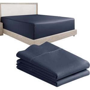imageCalifornia Design Den 3Piece Bundle  Fitted Sheet with 2 Pillowcases 400 Thread Count 100 Cotton Sateen Deep Pockets Twin Size Indigo Dusty Blue