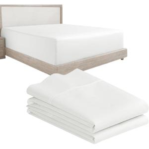 imageCalifornia Design Den 3Piece Bundle  Fitted Sheet with 2 Pillowcases 400 Thread Count 100 Cotton Sateen Deep Pockets Twin Size Ivory