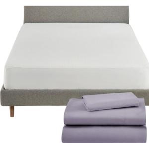 imageCalifornia Design Den 4 Piece Twin Size Sheet Set Lavender and Waterproof Mattress Protector White Bundle  600 Thread Count 100 Cotton Sateen 3 Piece Sheet Set with 1 Mattress Protector