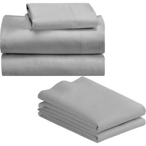imageCalifornia Design Den Bedding Bundle  Twin Sheet Set with 3 Pillowcases 500 Thread Count 100 Cotton Sateen Light Grey