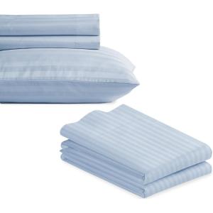 imageCalifornia Design Den Bedding Bundle  Twin Striped Sheet Set with 3 Pillowcases 500 Thread Count 100 Cotton Sateen Light Blue Striped