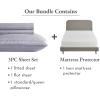 image4 Piece Twin Size Stripped Sheet Set Lavendar and Waterproof Mattress Protector White Bundle  500 Thread Count 100 Cotton Sateen 3 Piece Sheet Set with 1 Mattress Protector