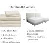 image7 Piece Split King Sheet Set Size Sheet Set Ivory and Waterproof Mattress Protector White Bundle  500 Thread Count 100 Cotton Sateen 5 Piece Sheet Set with 2 Mattress Protectors