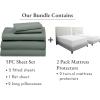 image7 Piece Split King Size Sheet Set Sage Green and Waterproof Mattress Protector White Bundle  600 Thread Count 100 Cotton Sateen 5 Piece Sheet Set with 1 Mattress Protector