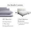 image7 Piece Split King Size Stripped Sheet Set Lavendar and Waterproof Mattress Protector White Bundle  500 Thread Count 100 Cotton Sateen 5 Piece Sheet Set with 2 Mattress Protectors