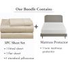 imageCalifornia Design Den 4 Piece Twin Size Sheet Set Beige and Waterproof Mattress Protector White Bundle  400 Thread Count 100 Cotton Sateen 3 Piece Sheet Set with 1 Mattress Protector