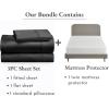 imageCalifornia Design Den 4 Piece Twin Size Sheet Set Black and Waterproof Mattress Protector White Bundle  400 Thread Count 100 Cotton Sateen 3 Piece Sheet Set with 1 Mattress Protector