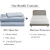imageCalifornia Design Den 4 Piece Twin Size Sheet Set Blue and Waterproof Mattress Protector White Bundle  600 Thread Count 100 Cotton Sateen 3 Piece Sheet Set with 1 Mattress Protector