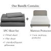 imageCalifornia Design Den 4 Piece Twin Size Sheet Set Grey and Waterproof Mattress Protector White Bundle  600 Thread Count 100 Cotton Sateen 3 Piece Sheet Set with 1 Mattress Protector