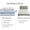 imageCalifornia Design Den 4 Piece Twin Size Sheet Set Light Blue and Waterproof Mattress Protector White Bundle  Soft 100 Cotton Sateen 3 Piece Sheet Set with 1 Mattress Protector
