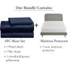 imageCalifornia Design Den 4 Piece Twin Size Sheet Set Navy Blue and Waterproof Mattress Protector White Bundle  Rayon from Bamboo Sateen 3 Piece Sheet Set with 1 Mattress Protector