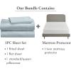 imageCalifornia Design Den 4 Piece Twin Size Sheet Set Seafoam and Waterproof Mattress Protector White Bundle  600 Thread Count 100 Cotton Sateen 3 Piece Sheet Set with 1 Mattress Protector