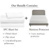 imageCalifornia Design Den 4 Piece Twin Size Sheet Set and Waterproof Mattress Protector Bundle  Rayon from Bamboo Sateen 3 Piece Sheet Set with 1 Mattress Protector White
