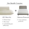imageCalifornia Design Den 4 Piece Twin Size Stripped Sheet Set Ivory and Waterproof Mattress Protector White Bundle  500 Thread Count 100 Cotton Sateen 3 Piece Sheet Set with 1 Mattress Protector