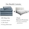 imageCalifornia Design Den 7 Piece Bedding Bundle  5 Piece Blue Sheet Set 800 Thread Count 100 Cotton Sateen with 2 White Mattress Protectors  Split King