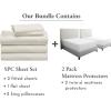 imageCalifornia Design Den 7 Piece Bedding Bundle  5 Piece Ivory Sheet Set 800 Thread Count 100 Cotton Sateen with 2 White Mattress Protectors  Split King
