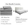 imageCalifornia Design Den 7 Piece Bedding Bundle  5 Piece Light Grey Sheet Set 800 Thread Count 100 Cotton Sateen with 2 White Mattress Protectors  Split King